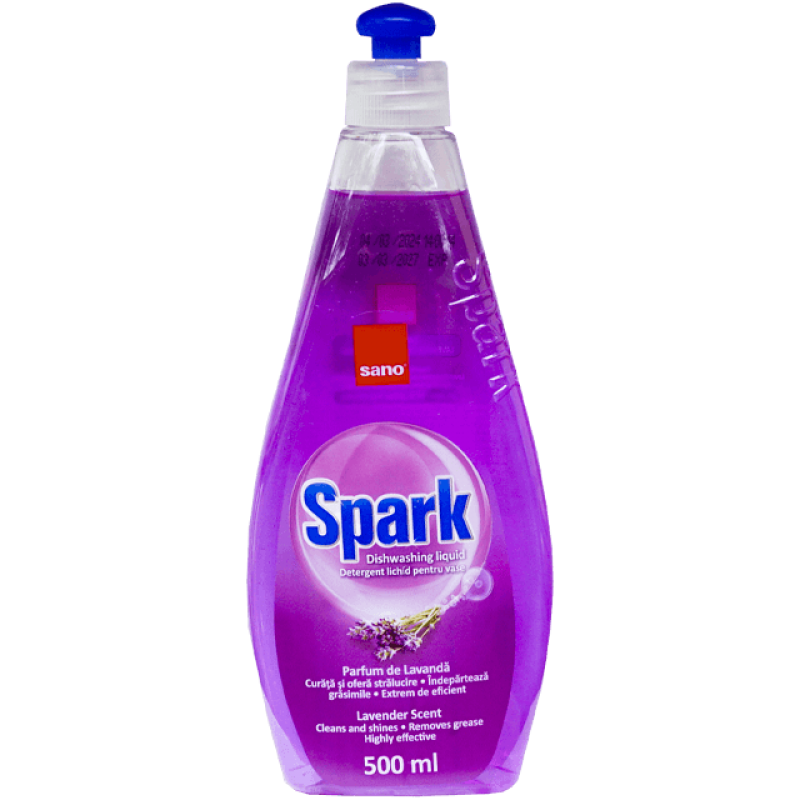 Detergent lichid pentru vase Sano Spark lavandă, 500 ml 
